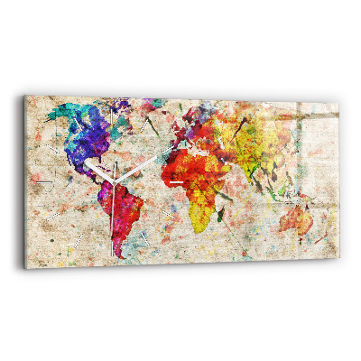 Horloge rectangulaire horizontale Carte du monde colorée
