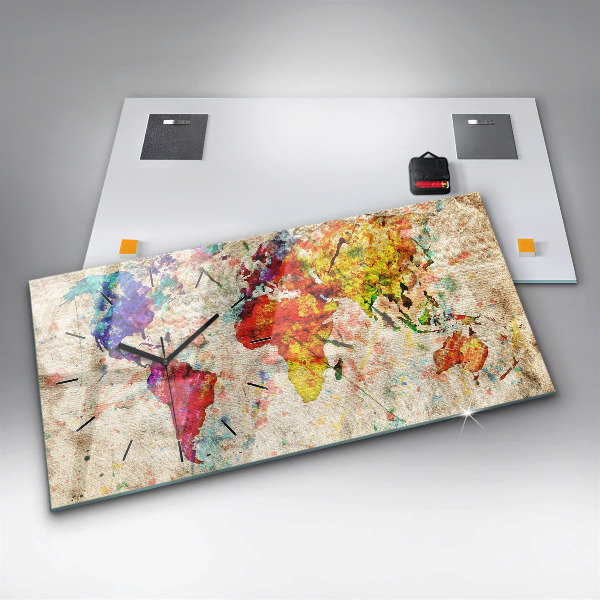 Horloge rectangulaire horizontale Carte du monde colorée