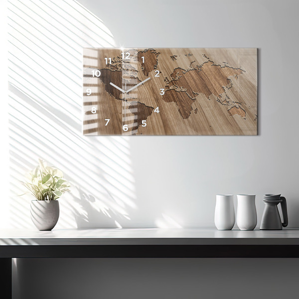 Horloge rectangulaire horizontale Carte du monde sur bois