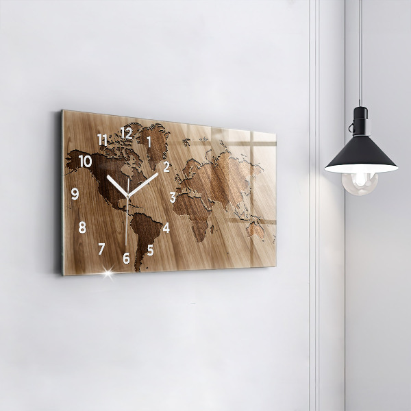 Horloge rectangulaire horizontale Carte du monde sur bois