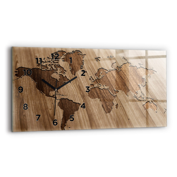 Horloge rectangulaire horizontale Carte du monde sur bois