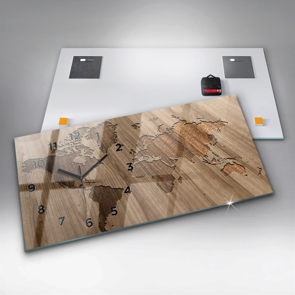 Horloge rectangulaire horizontale Carte du monde sur bois