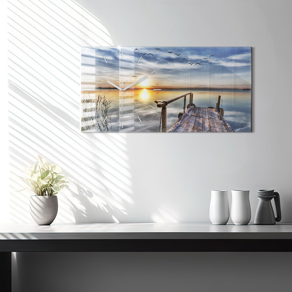 Horloge rectangulaire horizontale Coucher de soleil sur le lac