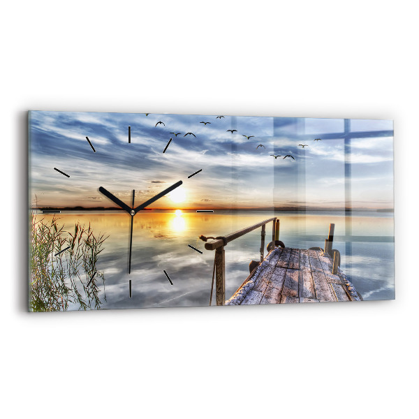 Horloge rectangulaire horizontale Coucher de soleil sur le lac