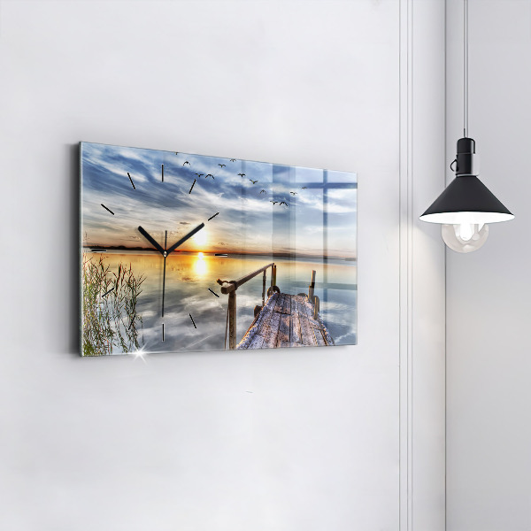 Horloge rectangulaire horizontale Coucher de soleil sur le lac