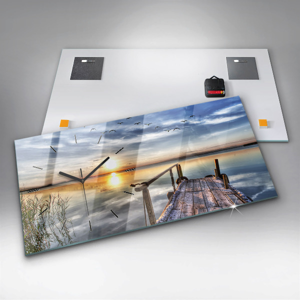 Horloge rectangulaire horizontale Coucher de soleil sur le lac