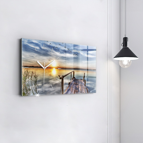 Horloge rectangulaire horizontale Coucher de soleil sur le lac