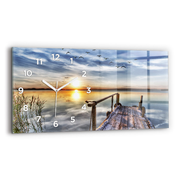 Horloge rectangulaire horizontale Coucher de soleil sur le lac