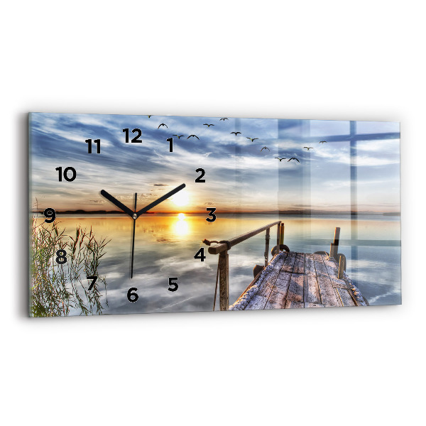 Horloge rectangulaire horizontale Coucher de soleil sur le lac