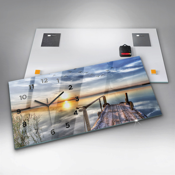 Horloge rectangulaire horizontale Coucher de soleil sur le lac