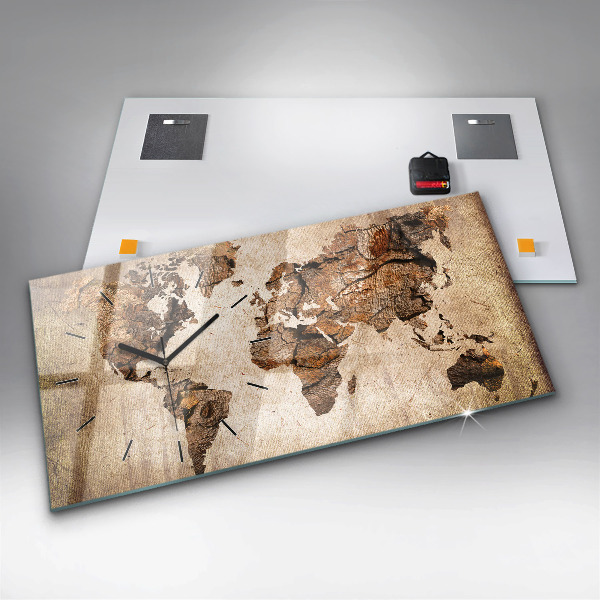 Horloge rectangulaire horizontale Carte du monde vintage