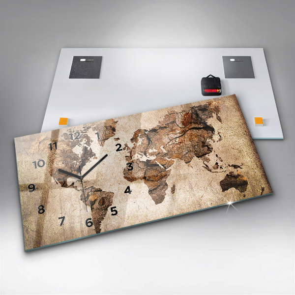 Horloge rectangulaire horizontale Carte du monde vintage