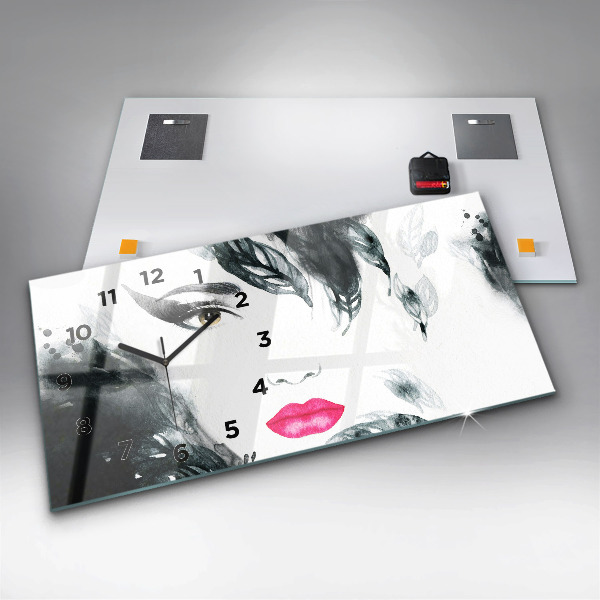 Horloge rectangulaire horizontale 'Portrait d''une femme aux lèvres rouges'