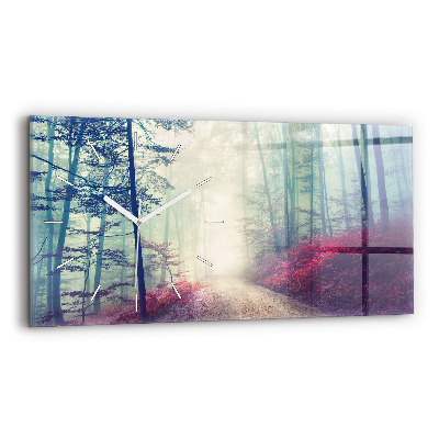 Horloge rectangulaire horizontale 'Route d''automne Forêt Brouillard'