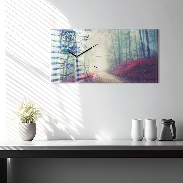 Horloge rectangulaire horizontale 'Route d''automne Forêt Brouillard'