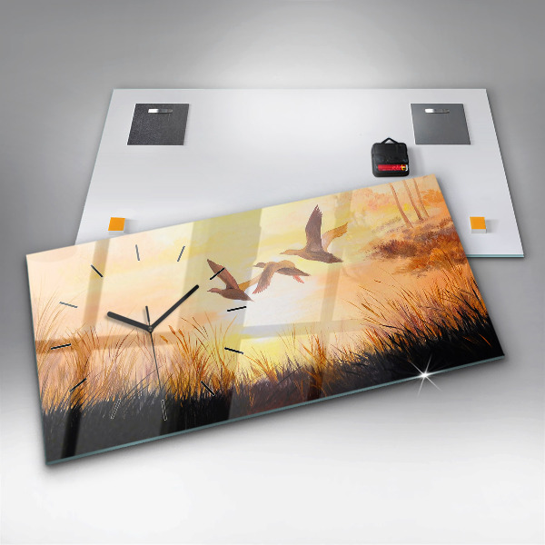 Horloge rectangulaire horizontale Grues au coucher du soleil