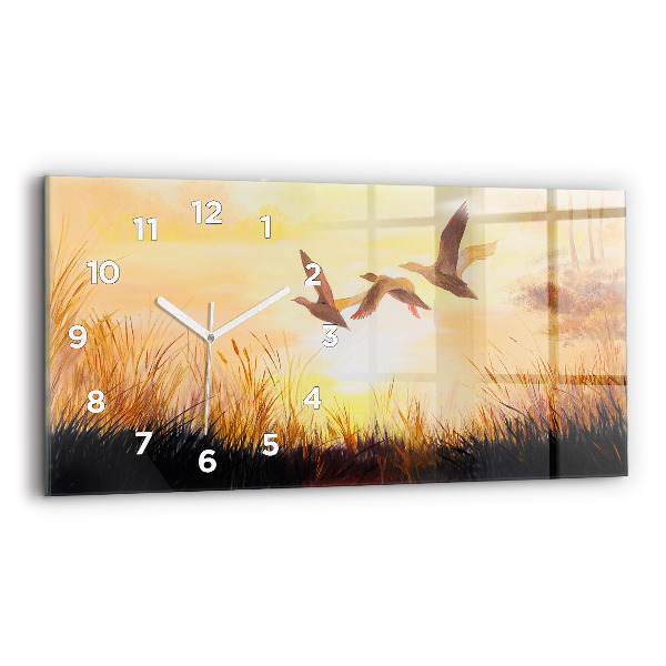 Horloge rectangulaire horizontale Grues au coucher du soleil