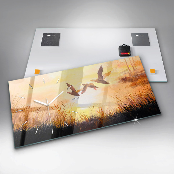 Horloge rectangulaire horizontale Grues au coucher du soleil