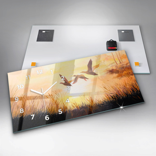 Horloge rectangulaire horizontale Grues au coucher du soleil