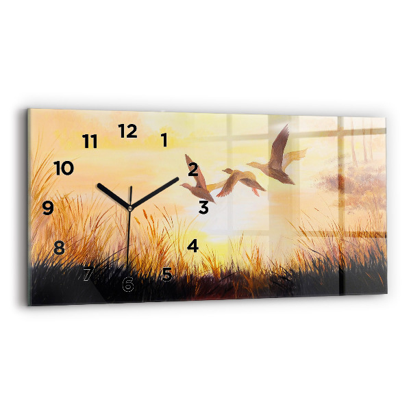 Horloge rectangulaire horizontale Grues au coucher du soleil