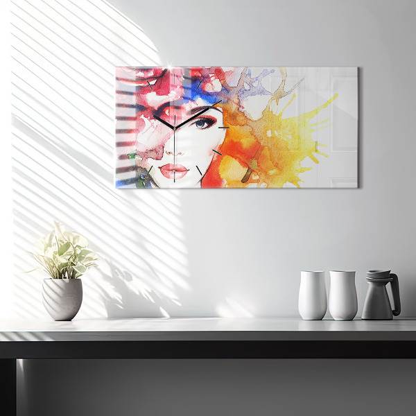 Horloge rectangulaire horizontale 'portrait coloré d''une femme'