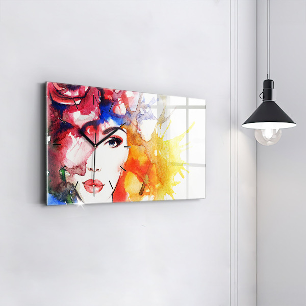 Horloge rectangulaire horizontale 'portrait coloré d''une femme'