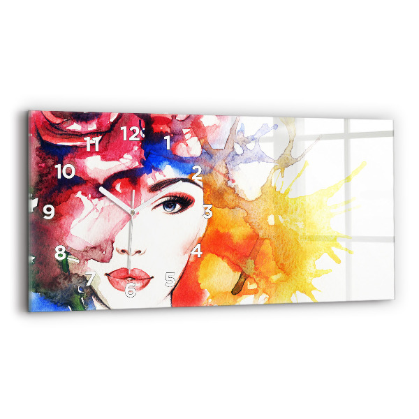 Horloge rectangulaire horizontale 'portrait coloré d''une femme'
