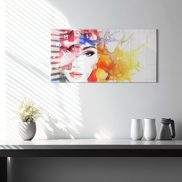 Horloge rectangulaire horizontale 'portrait coloré d''une femme'