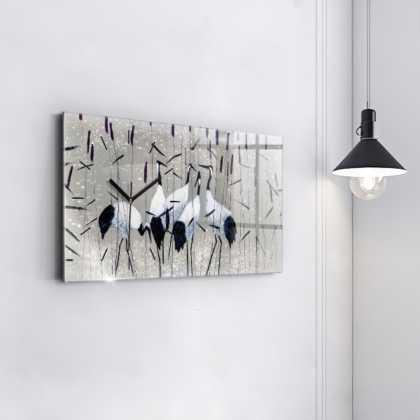 Horloge rectangulaire horizontale Grues dans les roseaux
