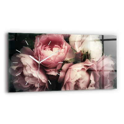 Horloge murale horizontale Bouquet de roses roses