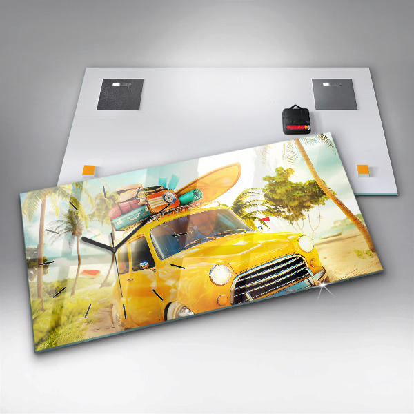 Horloge murale horizontale Voiture avec planche de surf