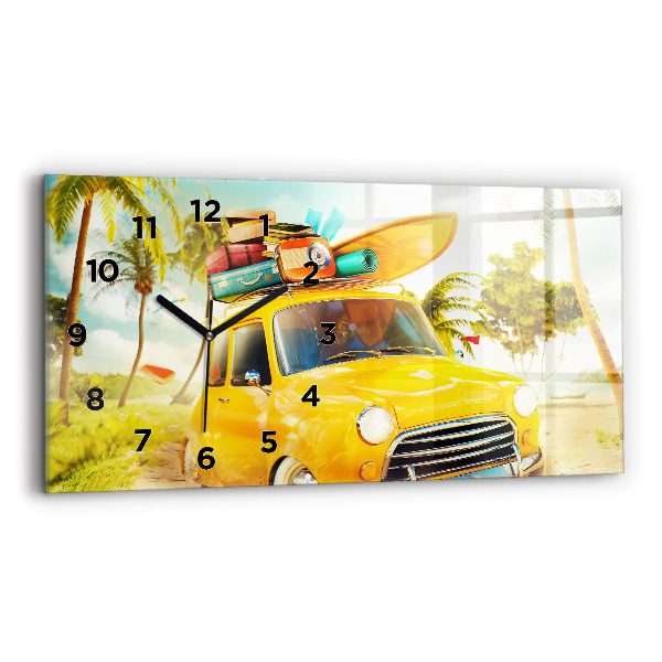 Horloge murale horizontale Voiture avec planche de surf