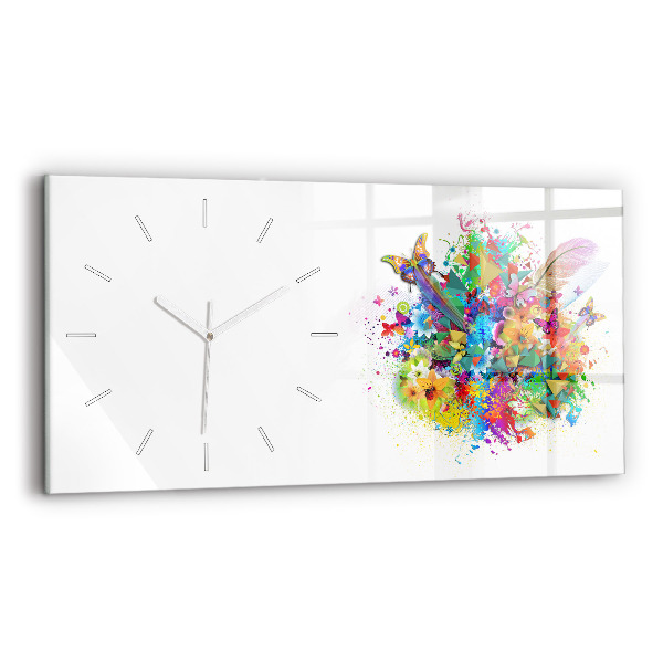 Horloge murale horizontale Harmonie florale avec des papillons