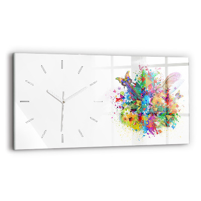 Horloge murale horizontale Harmonie florale avec des papillons