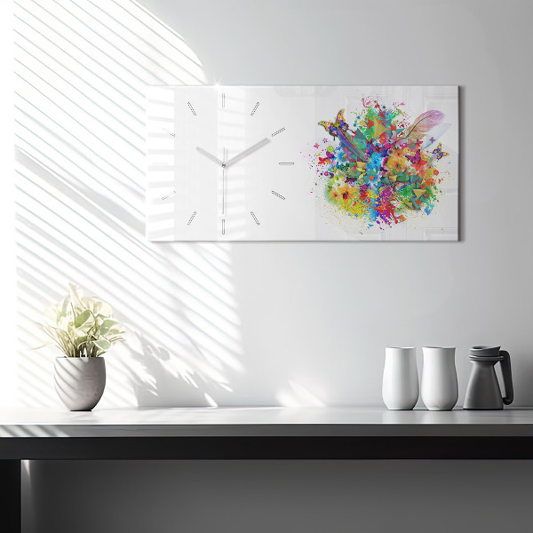 Horloge murale horizontale Harmonie florale avec des papillons