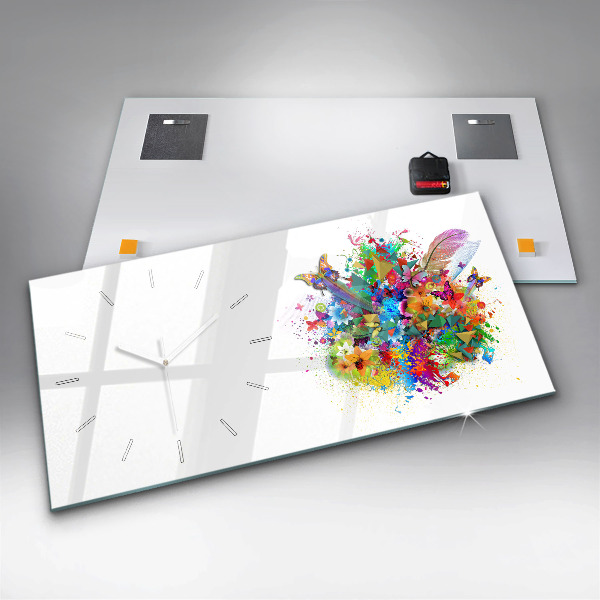 Horloge murale horizontale Harmonie florale avec des papillons