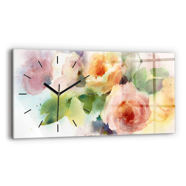 Horloge murale horizontale Aquarelle de roses dans un vase
