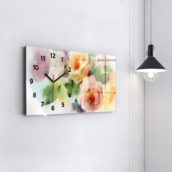 Horloge murale horizontale Aquarelle de roses dans un vase