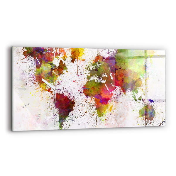 Horloge murale horizontale 'Carte du monde à l''aquarelle'