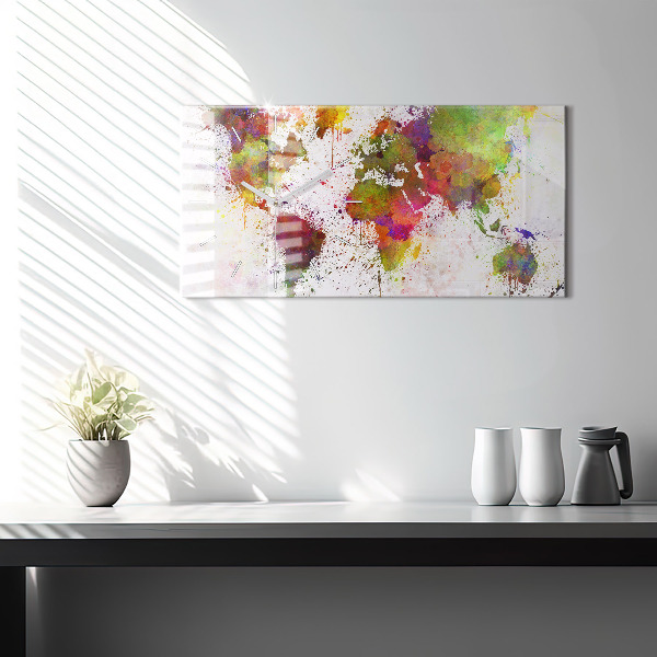 Horloge murale horizontale 'Carte du monde à l''aquarelle'