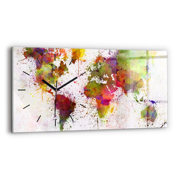 Horloge murale horizontale 'Carte du monde à l''aquarelle'