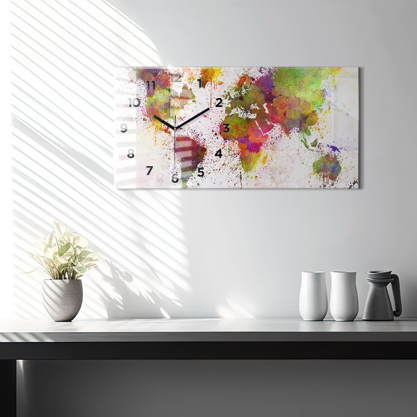 Horloge murale horizontale 'Carte du monde à l''aquarelle'