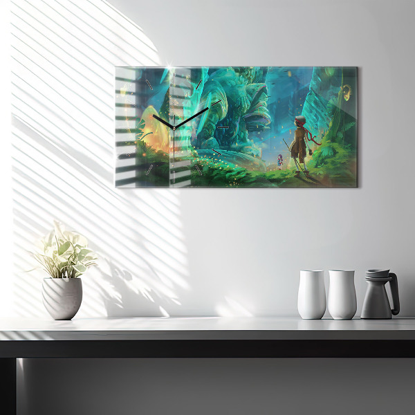 Horloge murale horizontale Enfants dans une forêt de conte de fées