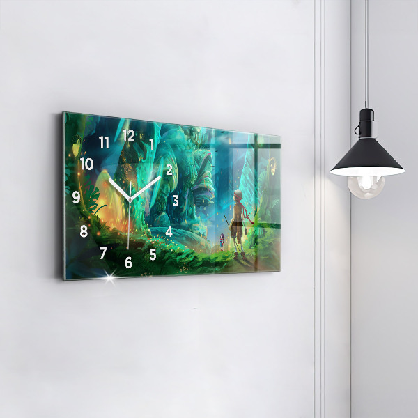 Horloge murale horizontale Enfants dans une forêt de conte de fées