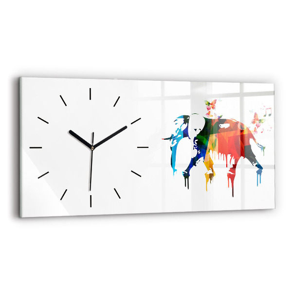Horloge murale horizontale Éléphant peint en couleurs