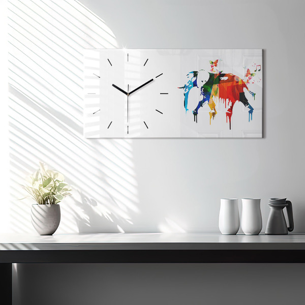 Horloge murale horizontale Éléphant peint en couleurs