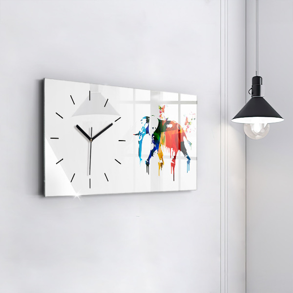 Horloge murale horizontale Éléphant peint en couleurs