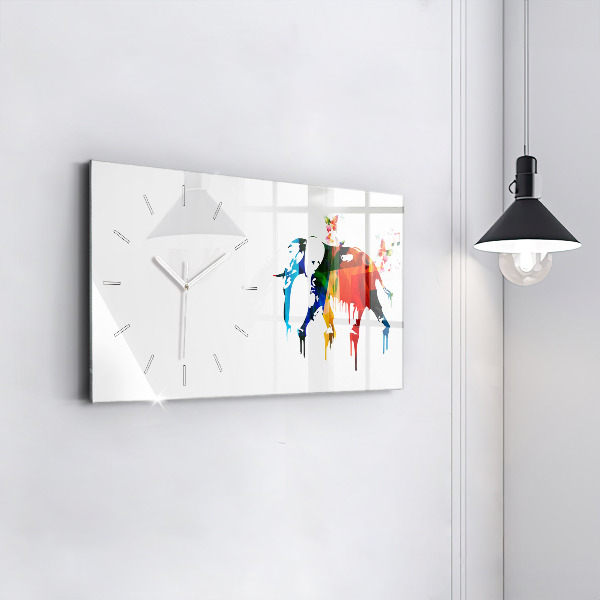 Horloge murale horizontale Éléphant peint en couleurs