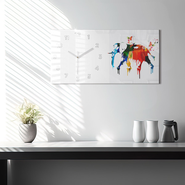 Horloge murale horizontale Éléphant peint en couleurs