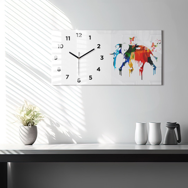 Horloge murale horizontale Éléphant peint en couleurs